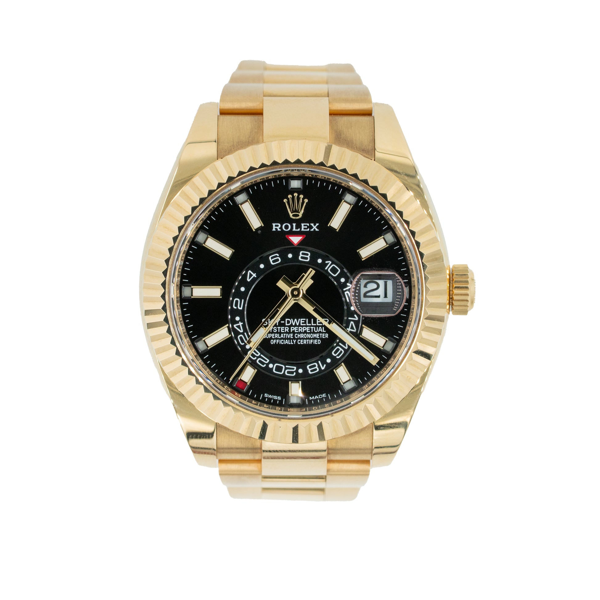 Rolex Gold watch with black dial on a white background