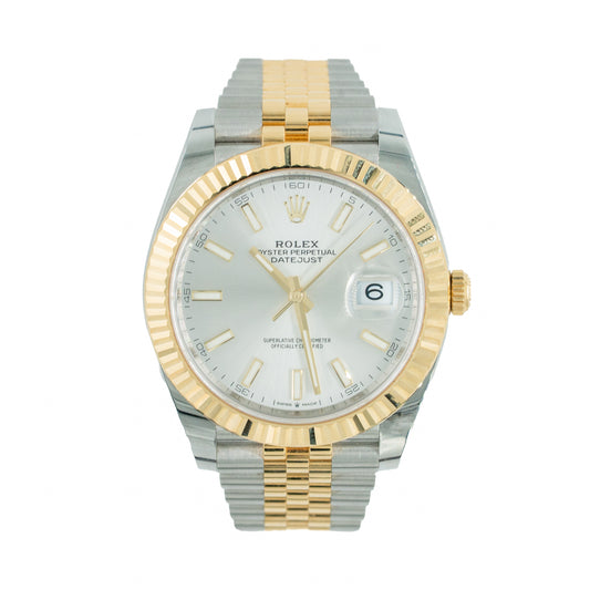 Two-tone silver and gold Rolex watch on a white background
